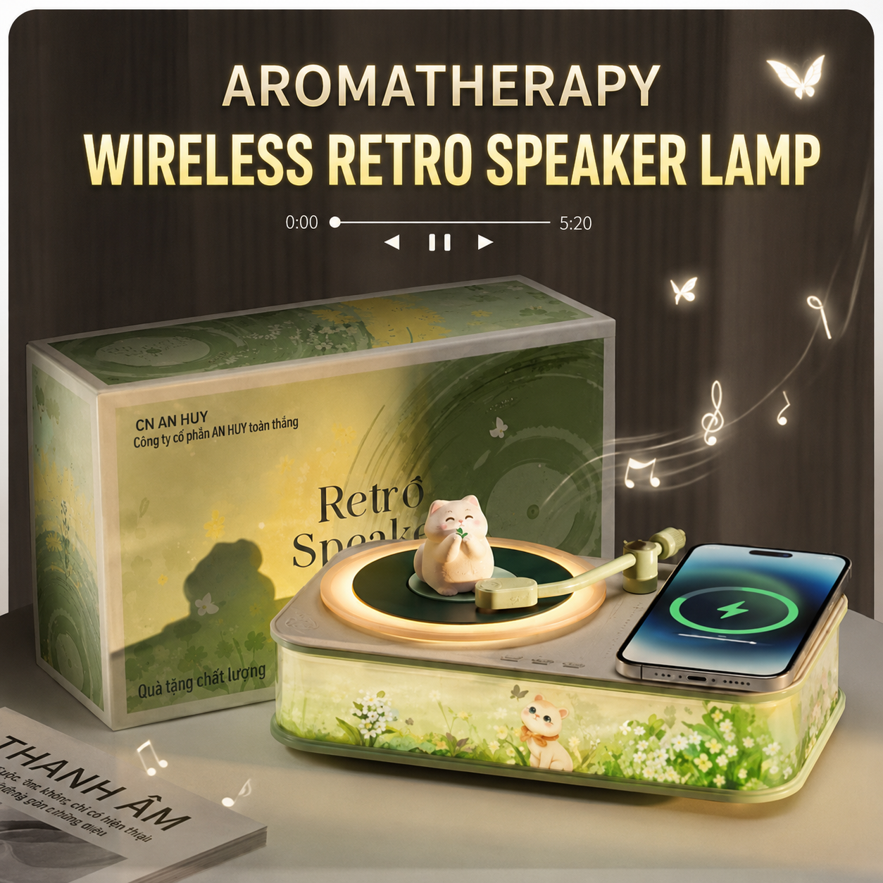 BION Care WhiskerGlow™ Retro Bluetooth Speaker & Wireless Charger